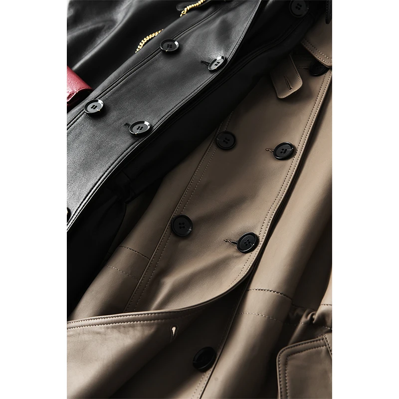 SHUCHAN  Genuine Leather Jacket  Sheepskin  Spring/Autumn  England Style  Double Breasted Leather Sheepskin Leather Jacket