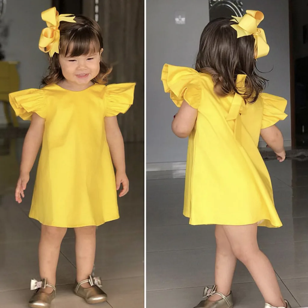 Summer Infant Baby Girls Fly Sleeve Solid Bow Dress Clothes Dresses Kids For Clothing Girl Costume | Детская одежда и обувь