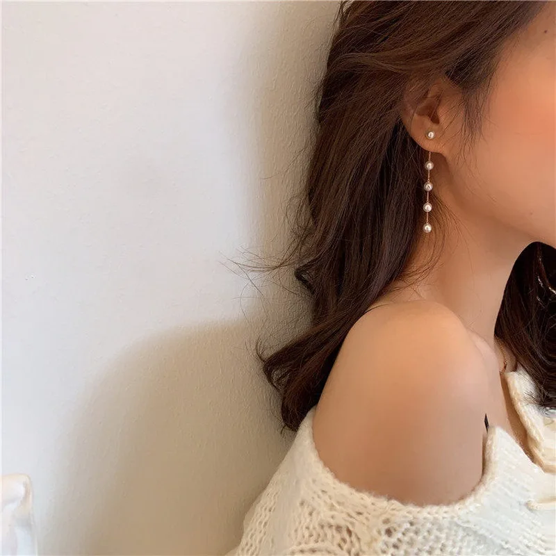 

Long Tassel Simulated Pearl Drop Earrings for Women Gift Bijoux Korean Jewelry Moon Star Gold Color Pendientes boucle d'oreille