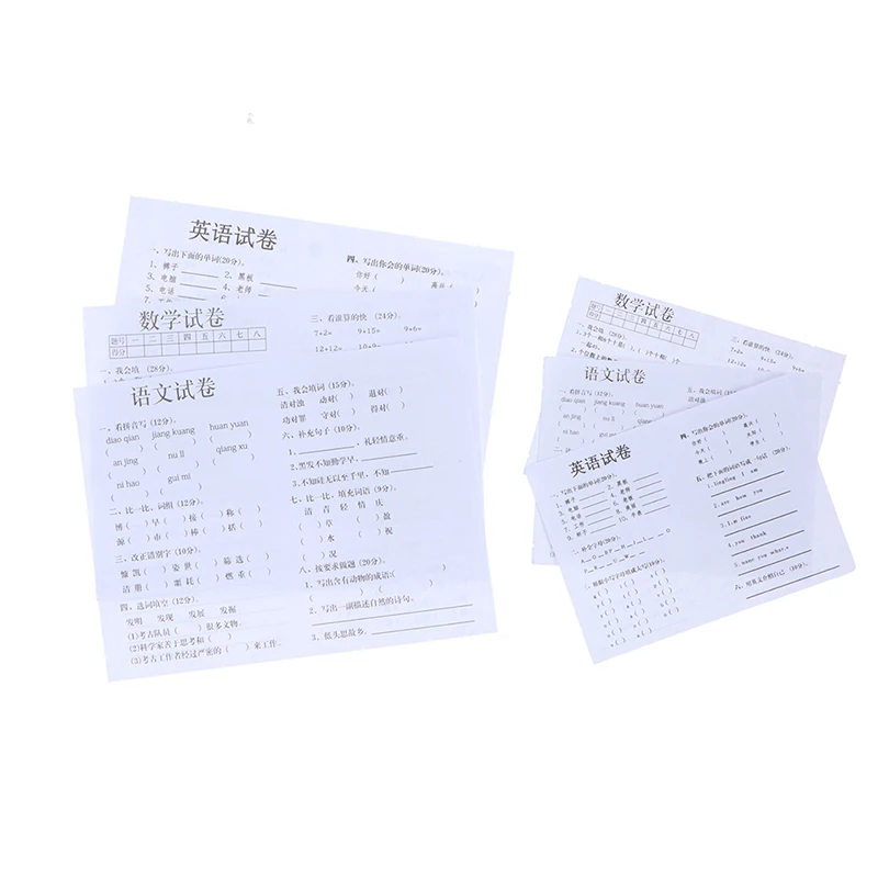 

10pcs 1/12 Dollhouse Miniature Simulation Chinese English Math Test Paper Dolls House Accessories DIY Pretend Play Toys For Kids