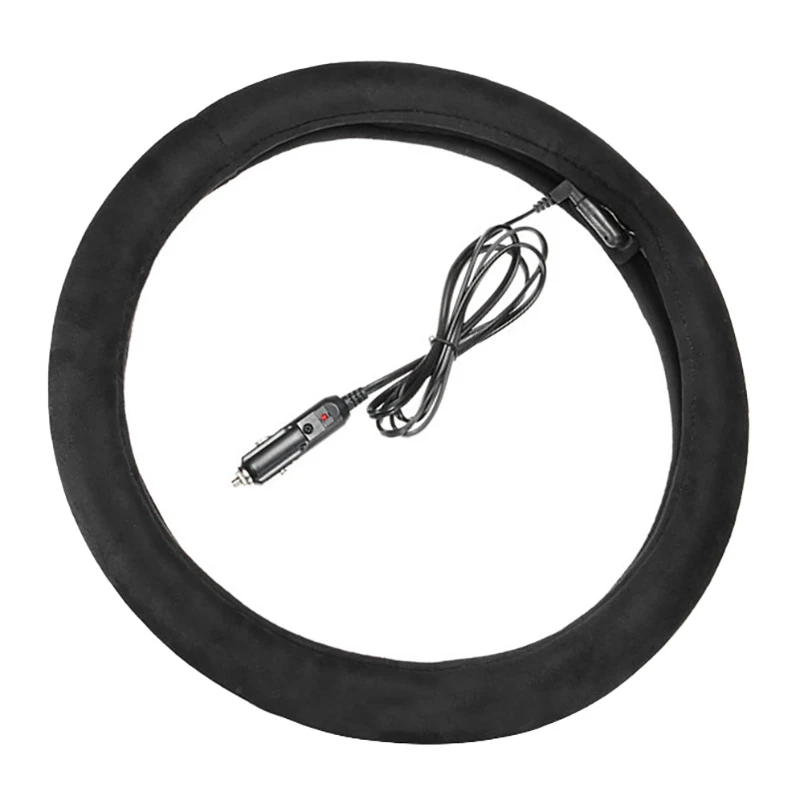 

Heated Steering Wheel Cover 12V Heated Auto Steering Wheel Cover Comfy Car Steering Cover Hand Warmer Winter 38cm Black