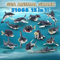 moc animal 15 in one marine shark toys dolphin turtle creativity building block model ideas modular animal children toy gift