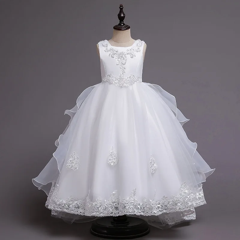 

Elegant Gown 2020 new Beautiful Flower Girl Dress 4 Colors Sleeveless Girls Ball Gown Wedding Party O-Neck Kids