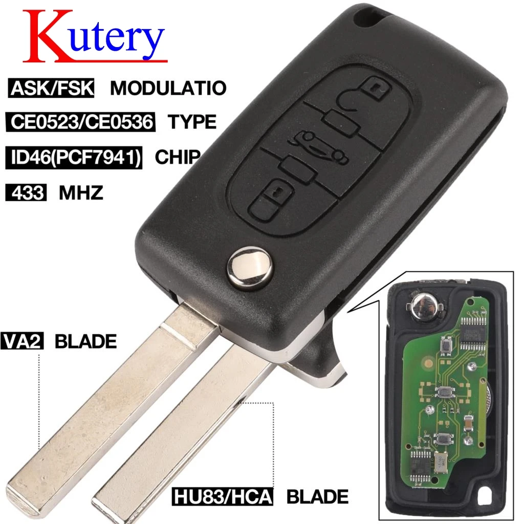 Kutery 433 МГц ID46 ASK FSK Автомобильный ключ для peugeot 207 307 407 208 308 408 607 партнер