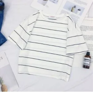 Полосатая рубашка женские хлопковые летние топы Харадзюку духи дизайнер Karl Lagerfeld