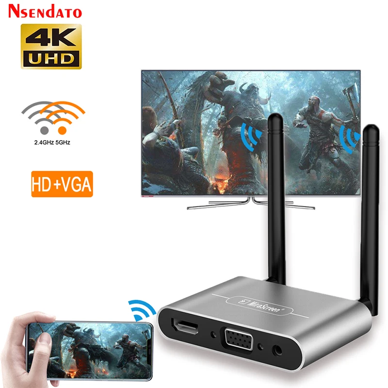Автомобильный беспроводной адаптер Mirascreen Miracast 5G 4K двойная антенна HD TV stick VGA AV 1080P