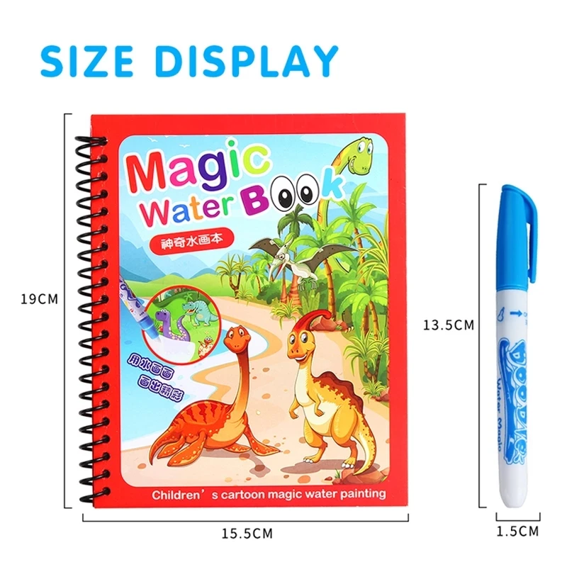 Montessori Early Education Magical Book Water Drawing Coloring Cartoons Books Doodle Pen Painting Board For Kids Toys | Игрушки и хобби