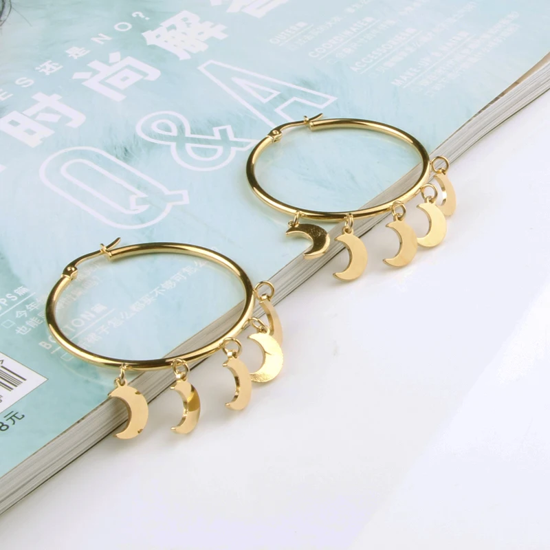 Женские серьги кольца из нержавеющей стали золотого цвета|Серьги-кольца| |