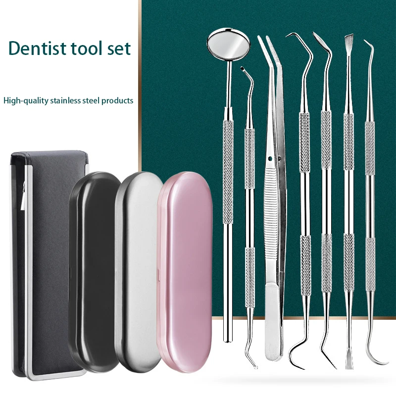 6Pcs Stainless Dental Tool Set Dentist Tooth Clean Hygiene Picks Mirror Kit Oral Health Tooth Cleaning Inspection Tartar Cleaner