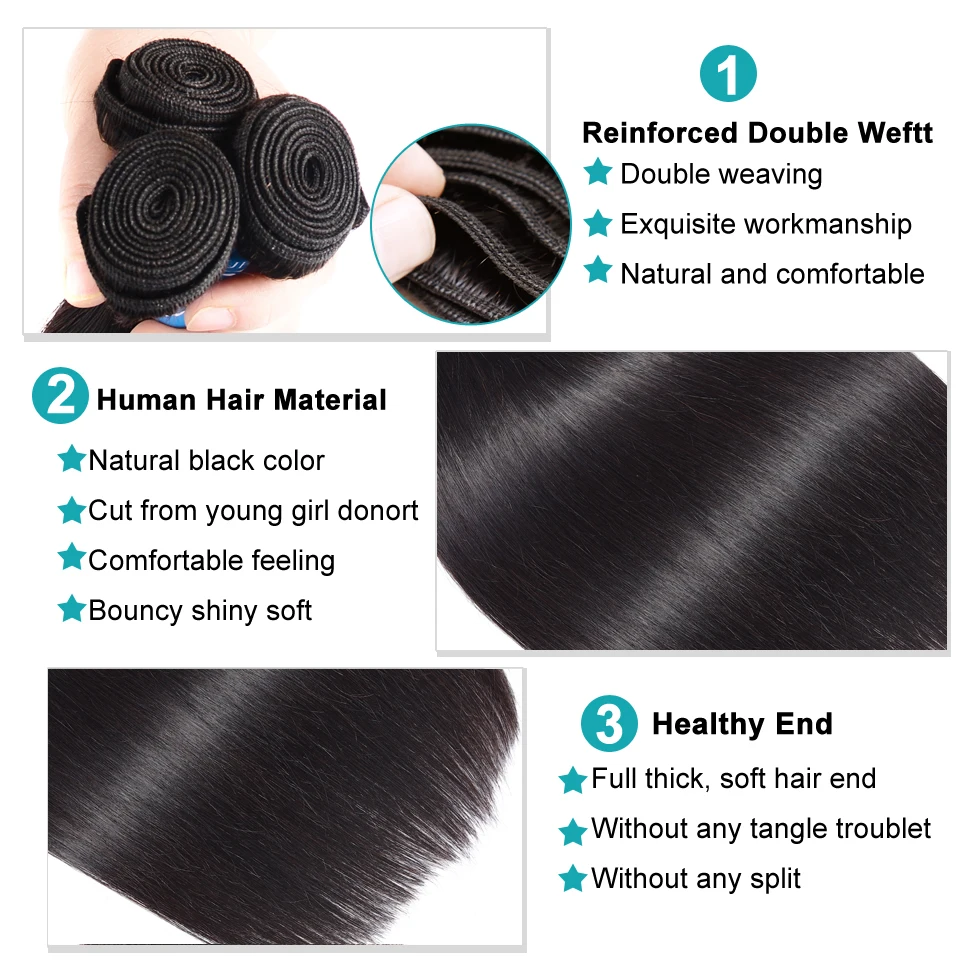 

Peruvian Hair Weave Bundles Straight 100% Human Hair Bundles Natural Color Non-Remy Hair Wholesale Hair jet black bundles