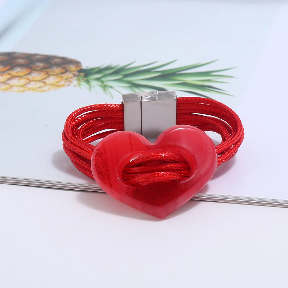 Женский кожаный браслет с подвеской Boho акриловый в виде сердца pulseira pulseras
