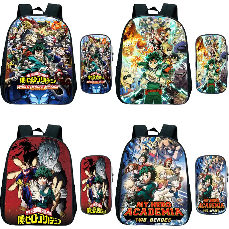 12 Inch Kids My Hero Academia Backpack 2Pcs/Set Kindergarten Bookbag Children Deku School Bags Boys Girls Cute Rucksack Mochila