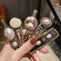 new pearl leather barrette hair clips trendy high quality pu leather pearl metal hairpins headwear hair accessories wholesale