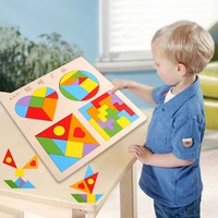 4 in 1 wooden large size tangram jigsaw puzzle toy educational creative geometric shape color cognition wood building blocks