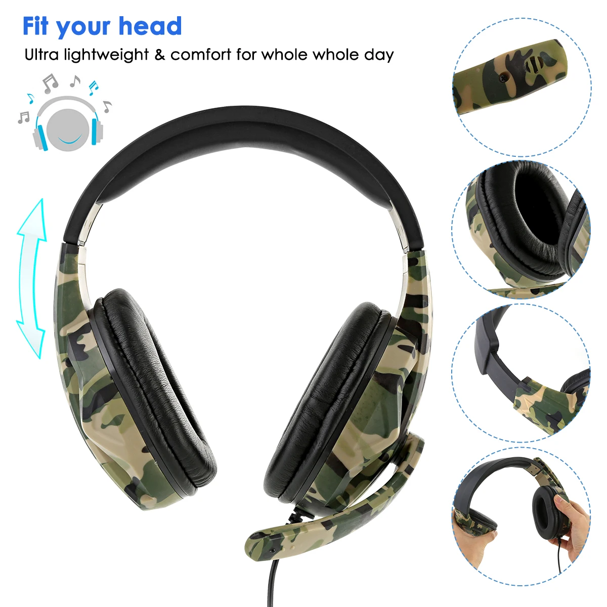 Gaming Headset Bass 3.5mm Surround sound Wired Gamer Headphone with Mic Converter Cable for PS4 Xbox PC | Электроника
