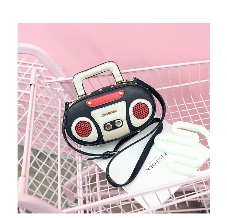 

Hot Fashion Fad Cute Analog Radio Stereo Shoulder Bag Funny Characteristic Cross Body Rivet Cute Colorful Bag