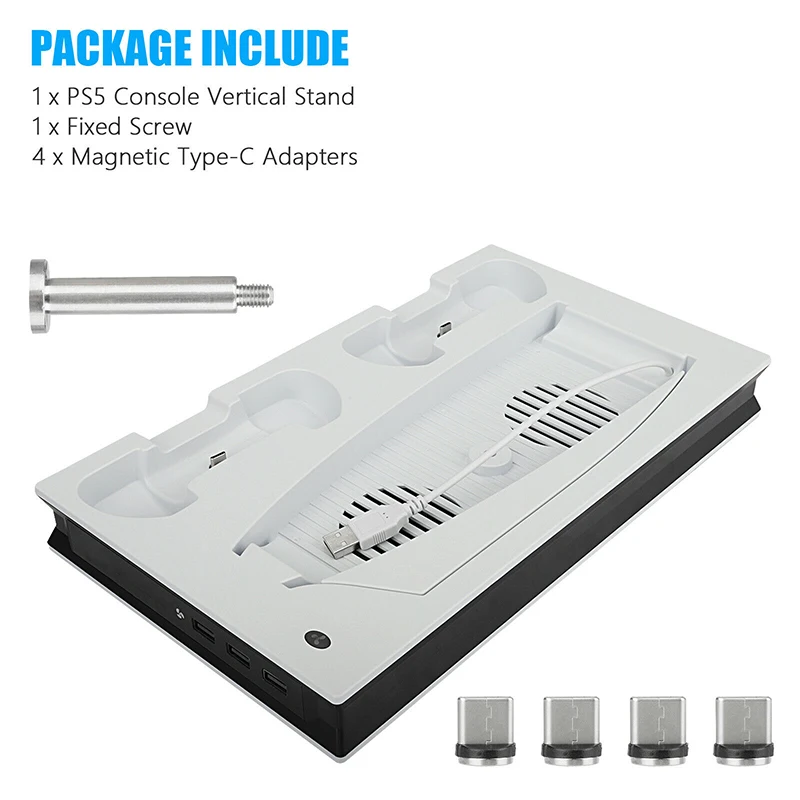 

Vertical Stand+Cooling Fan Dual Controller Charging Dock Station 3 USB for Sony PS5 Edition/Optical Drive Edition Console White