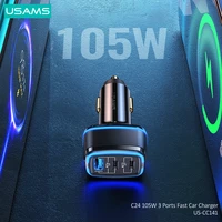 usams 105w 3 usb ports pd qc 3 0 fast charging car phone charger with led light for iphone xiaomi huawei laptops tablets charger