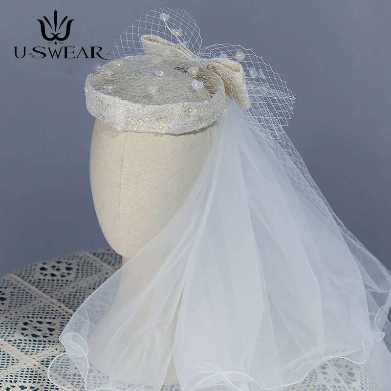 Шляпа для невесты ручной работы шелковая льняная сетчатая Фата сценический
