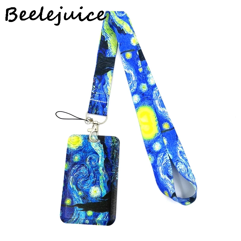 

Van gogh Oil painting Starry Sky Lanyard Badge Holder ID Card Lanyards Mobile Phone Rope Key Lanyard Neck Straps Keychain Gifts