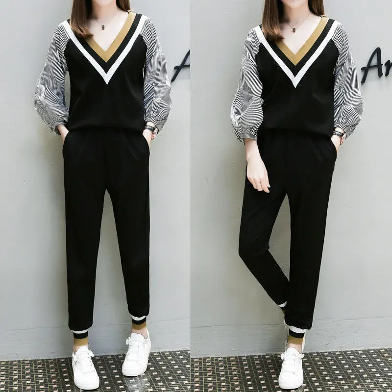 

2022 Woman Two Piece Casual Tracksuit Female Oversized 4XL Long Sleeve Sets Ladies Spring Winter Solid Sport Pants Suits H1157
