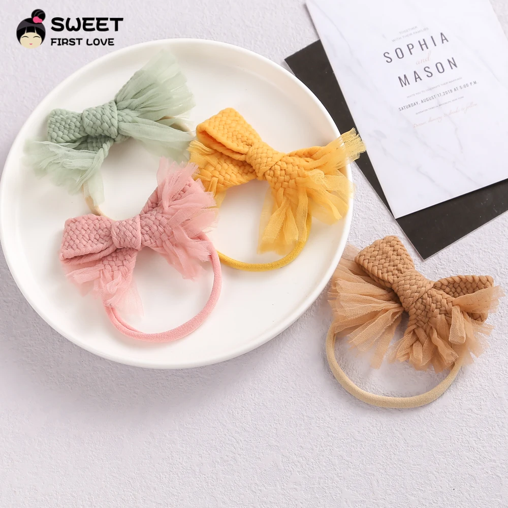 

Knited Bows Baby Girl Turban Headbands Toddler Nylon Hair Band For Baby Girl Solid Braid Bowknot Traceless Hair Accessories 2021