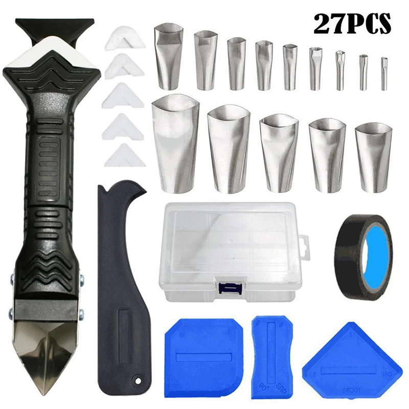 

27 Pcs 4 In 1 Caulk Nozzle Applicator Finishing Caulking Grout Scraper Tool Kit with Replaceable Silicone Covers Remover
