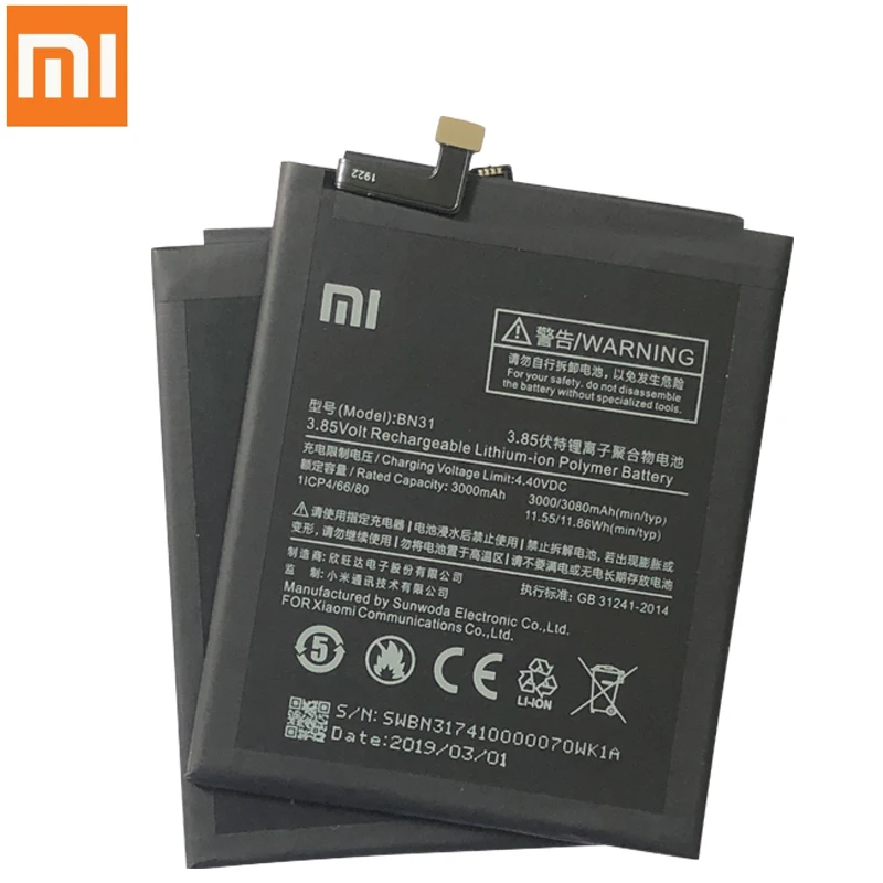Оригинальный аккумулятор 3000 мА/ч для XIAOMI Mi A1 5X BN31Redmi Y1 Lite S2 | Мобильные телефоны и
