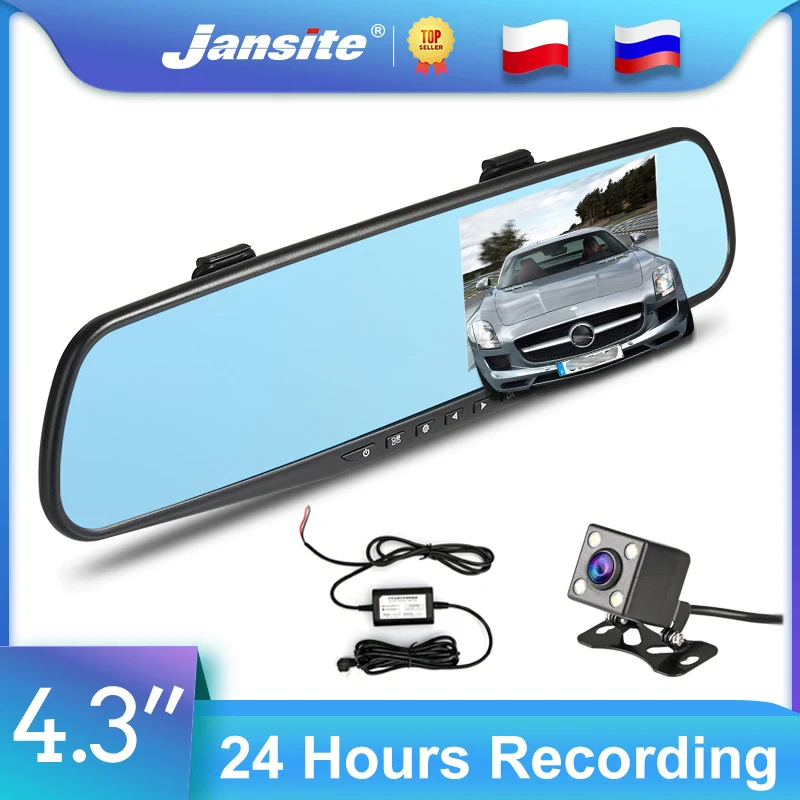 

Jansite 4.3" Car DVR FHD 1080P Dash camera Right Screen Dual Lens Auto Cameras Video 24H Recording Rearview mirror Backup camera