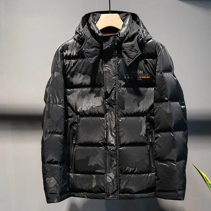 Jakcket men down jacket new collection 90% white duck down hooded monogram printed down jacket short coat for men high quality