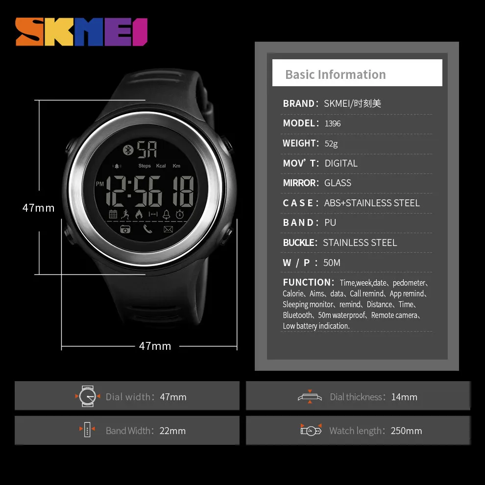 

SKMEI Smart Watch Men Sport Watchs Pedometer Waterproof digital clock Sleep Monitor Data Calorie Wristwatch Relogio Masculino