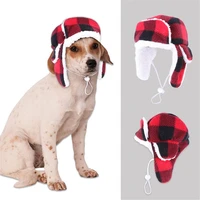 plaid pet hat autumn and winter warm puppy plush beret cap big dog outdoor walking windproof hats french bulldog pet headwear