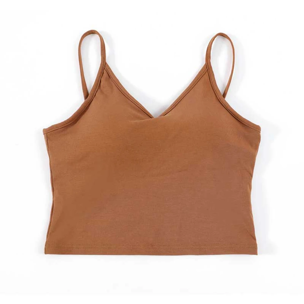 AMYO 2020 Summer Cotton Camisole Women Tshirt Camis with Built In Shelf Bra Adjustable Spaghetti Strap Vest | Женская одежда