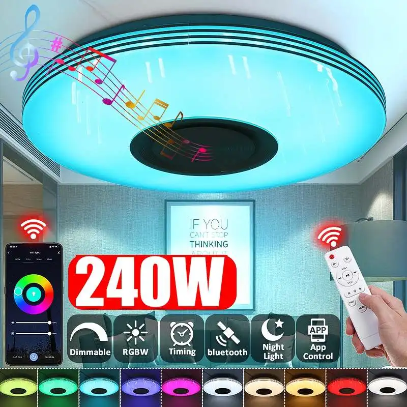 

240W Music Led Ceiling Light 3D RGB Flush Mount Round APP Bluetooth Speaker Smart Ceiling Lamp With Remote Control