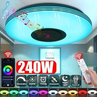 240w music led ceiling light 3d rgb flush mount round app bluetooth speaker smart ceiling lamp with remote control