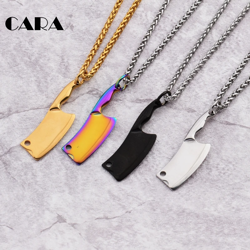 

2020 New arrival Hot 4 colors creative kitchen knife charm necklace stainless steel unique style men pendant necklace CAGF0212