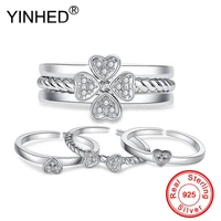 yinhed new fashion 3pcs in one four leaf clover ring 100 925 sterling silver cz crystal wedding rings for women girl gift zr615