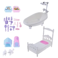 plastic mini bathroom miniatures furnitures kits set for diy dollhouse kids toy decor doll gift for children