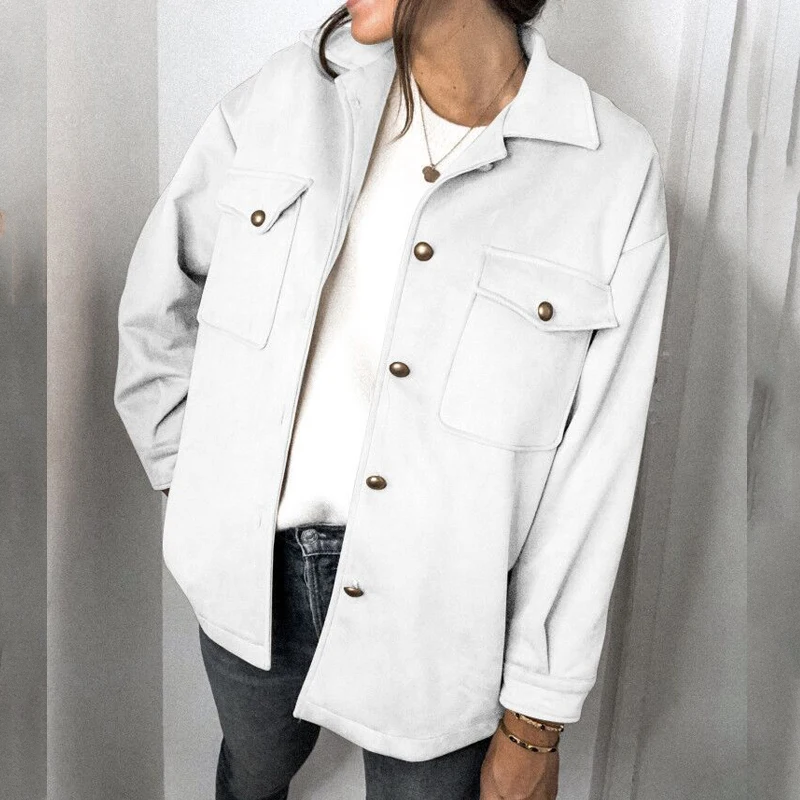 

Autumn Winter Casual Suede jackets for women 2020 Long Sleeve Vintage Button Double Pocket Suede Velvet Jackets Jacket Women