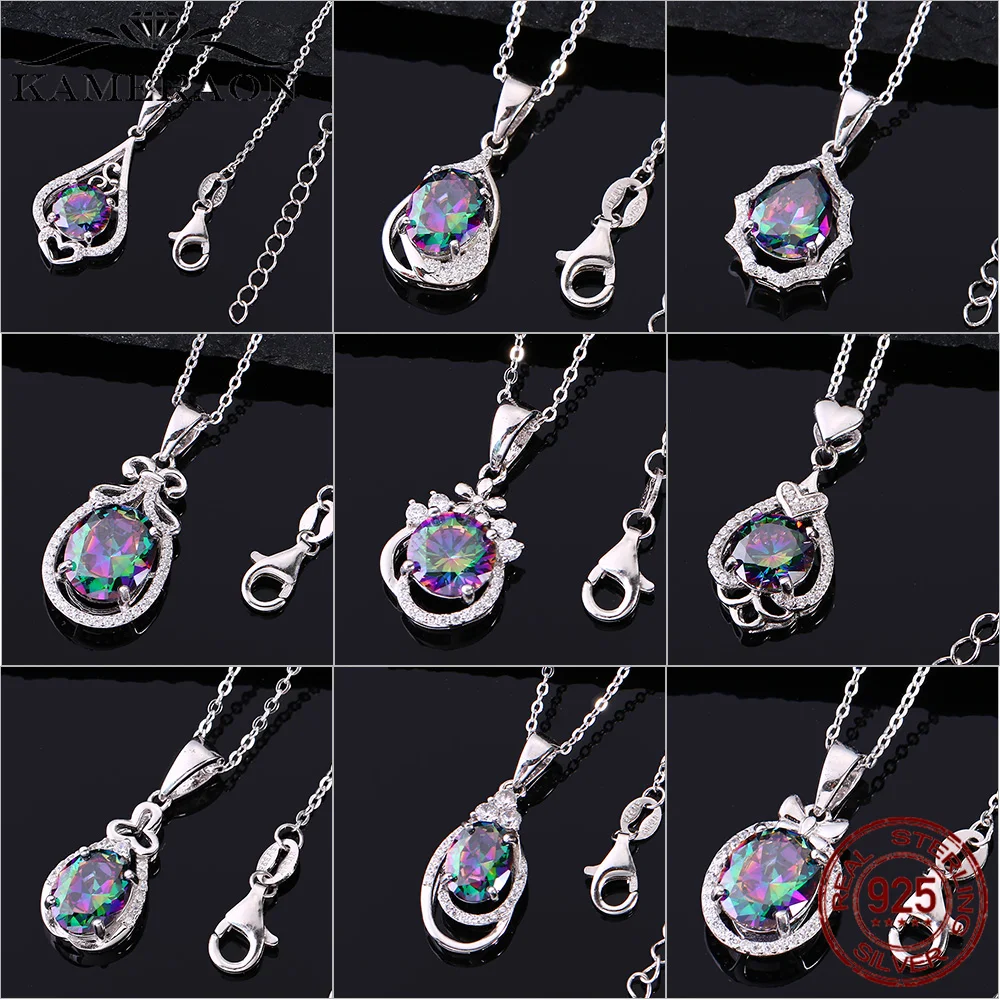 

KAMERAON Color Zircon Necklace for Women 100% 925 Sterling Silver Dazzling CZ Women Necklace Wedding Jewellery Collar Gift