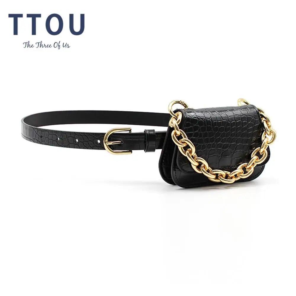

Luxury Crocodile Pattern Leather Waist Bag for Women Chain Hip Bum Bag Designer Ladies Fanny Pack Retro Black Female Belt Bag
