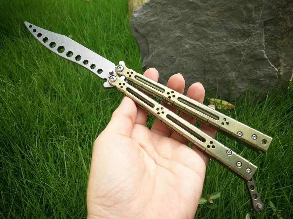 Golden trainer HOM Basilisk нож для тренировки бабочка D2 лезвие титановая ручка втулка болт Jilt охотничий нож складной карманный нож - Цвет: Golden trainer