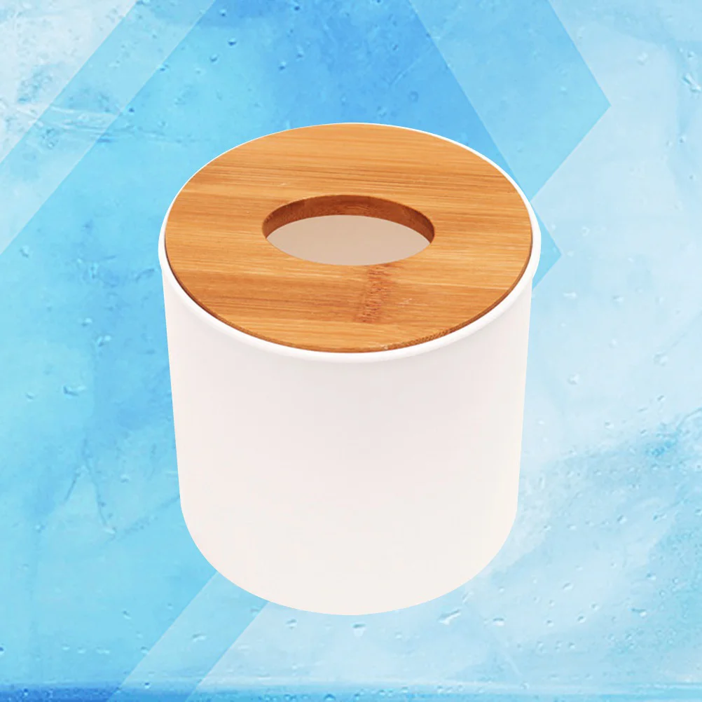 

Bamboo Cover Matte Tissue Box Creative Round Paper Towel Tube Home Living Room Simple Napkin Tray