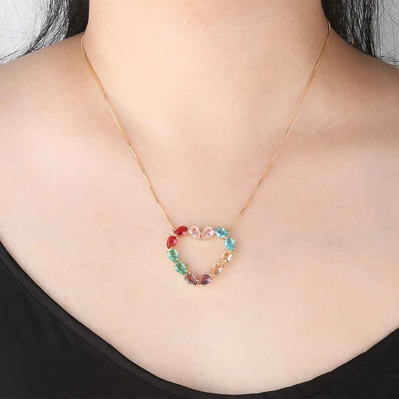 Ожерелье женское медное с кулоном в форме сердца 3 цвета фианитом ААА 2021 |