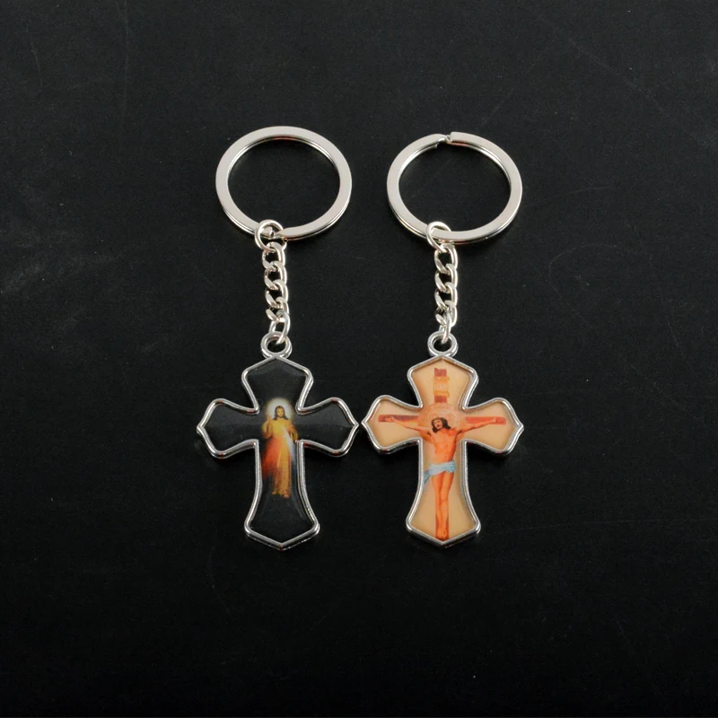 

Double sided mixed designs of religious saint Jesus keyring, icon cross keychain with epoxy on sale