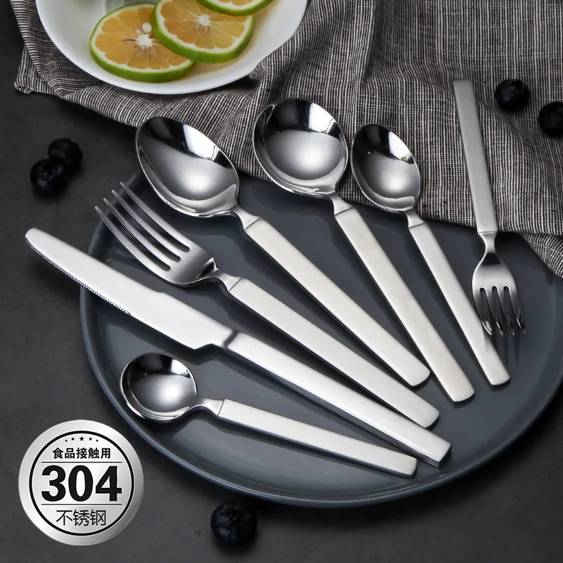 

Silver Dinnerware Set Stainless Steel Cutlery Set Mirror Silverware Knife Fork Spoon Thicken of Tableware Flatware Set Vajilla