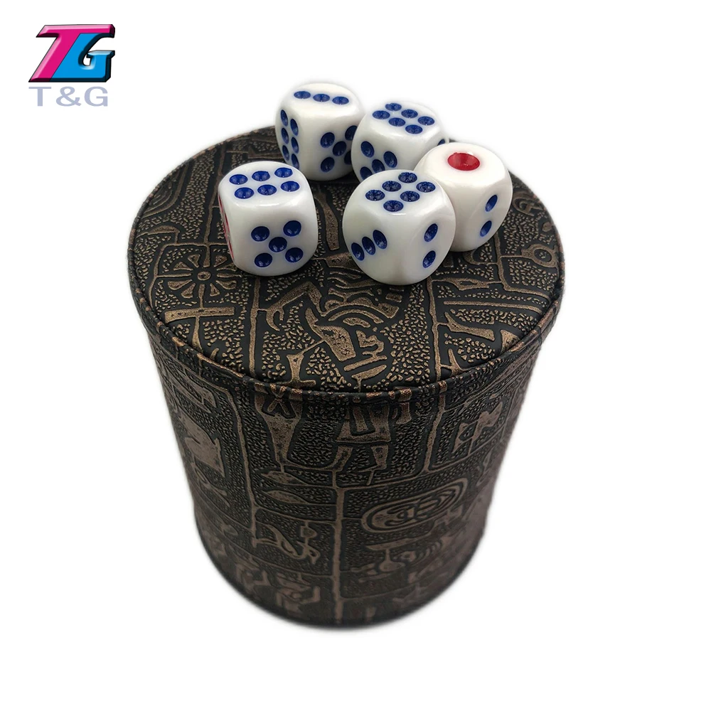 

T & G Высококачественная Коричневая Кожаная чашка для костей + 5 шт 14 мм белый куб