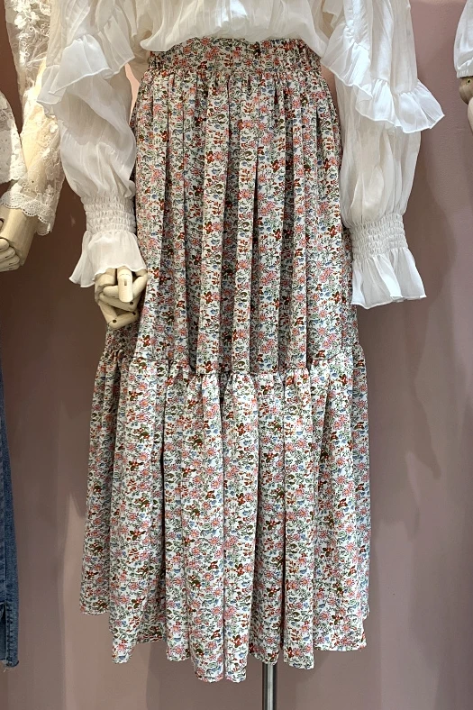 

Sweet Small Floral Chiffon Skirt Women 2021 Spring Summer New Elastic High Waist Loose Pastoral Style Long Pleated Skirt Female