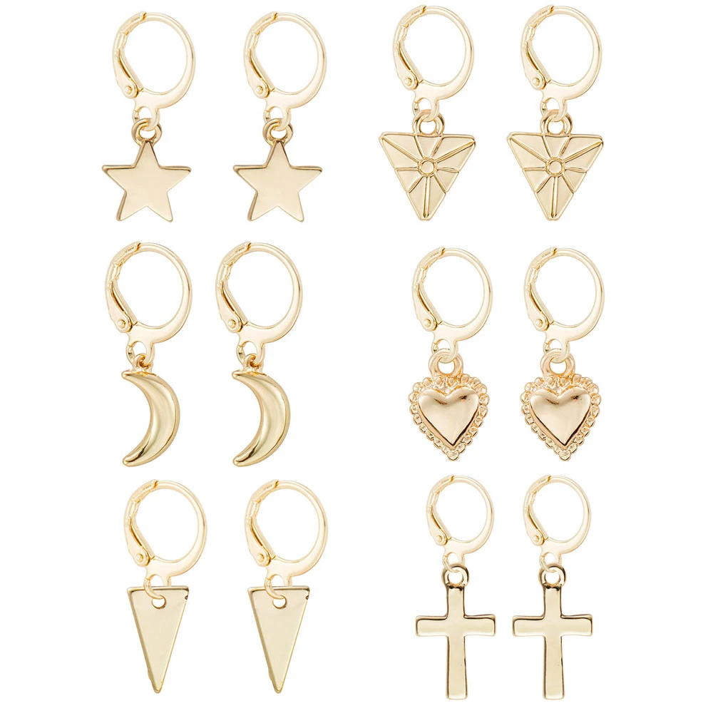 Wild New Tiny Hoop Earrings For Women Girl Gold Cartilage Jewelry Heart Cross Star Triangle Charm Earring | Украшения и