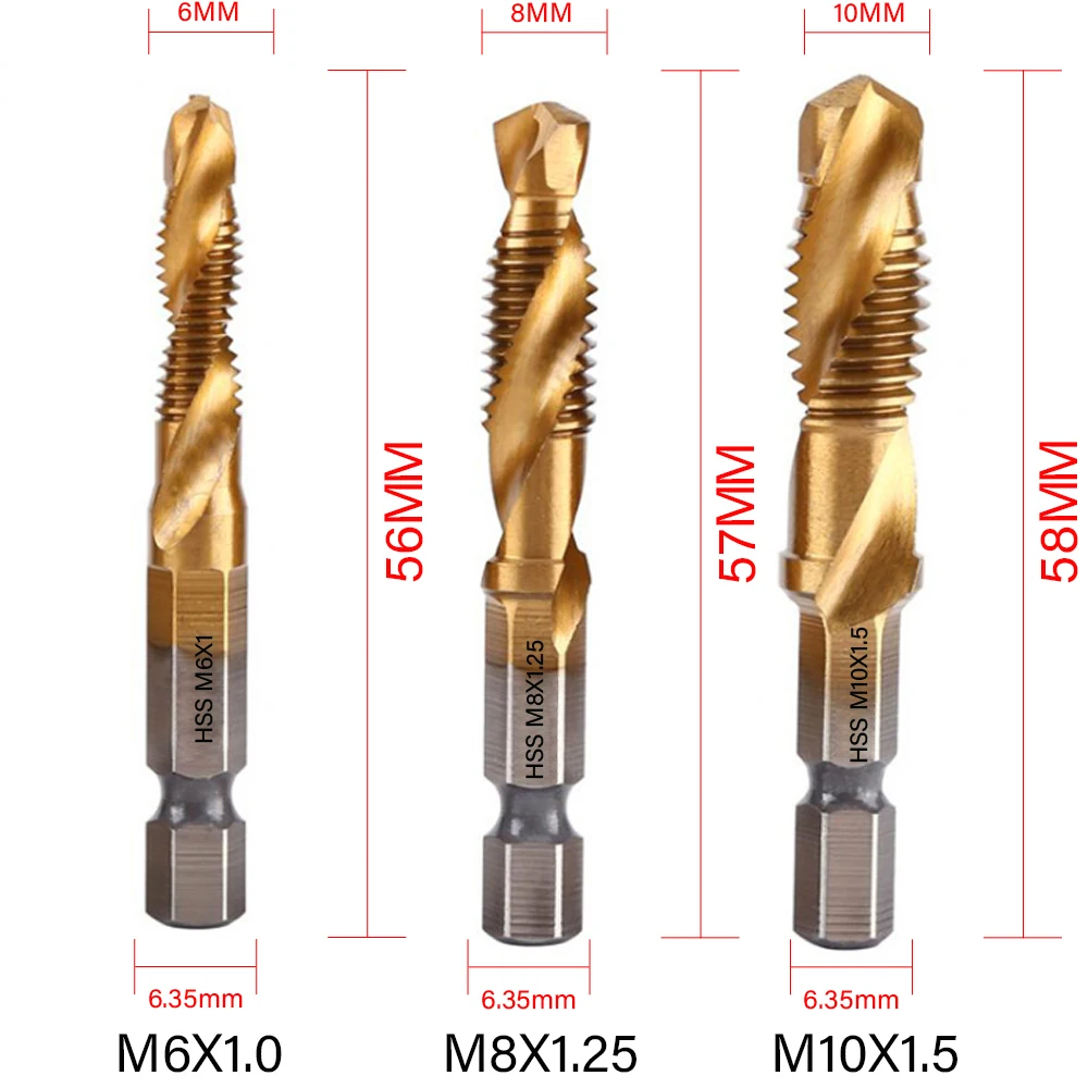 1/2/3/6Pcs Tap Drill Bit Hex Shank Titanium Plated HSS Screw Thread Bit Screw Machine Compound Tap M3 M4 M5 M6 M8 M10 Hand Tools images - 6